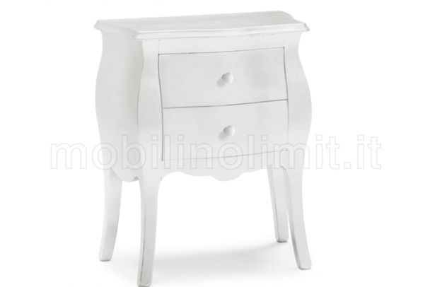Comodino Bombato 2 Cassetti - Bianco Opaco - Nuovo