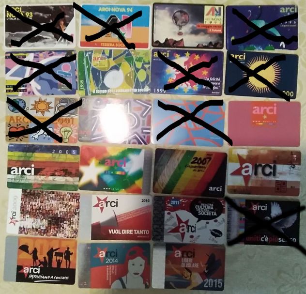 Collezione 15 tessere ARCI dal 1995 al 2019