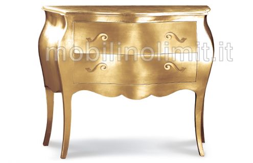 Comò bombato 2 cassetti foglia oro - Nuovo