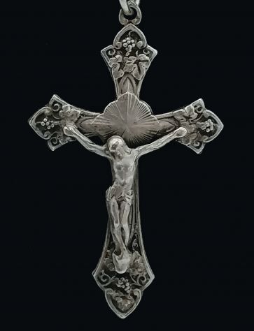 ANTICO BELLISSIMO ROSARIO IN CRISTALLO ROSA SFACCETTATO E ARGENTO, 1920 CIRCA. - Foto 2