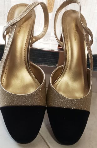 Sandalo Melissa scarpa Slingback dorati a punta nera tg 40