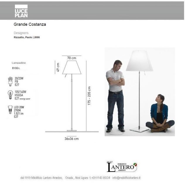 GRANDE COSTANZA LUCEPLAN lampada da terre casa ufficio studio - Foto 3