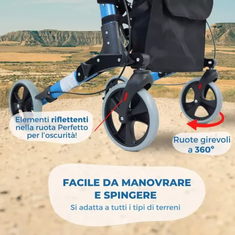 Deambulatore per Anziani Pieghevole, Con Seduta E 4 Ruote, Mobiclinic Trajano - Foto 9