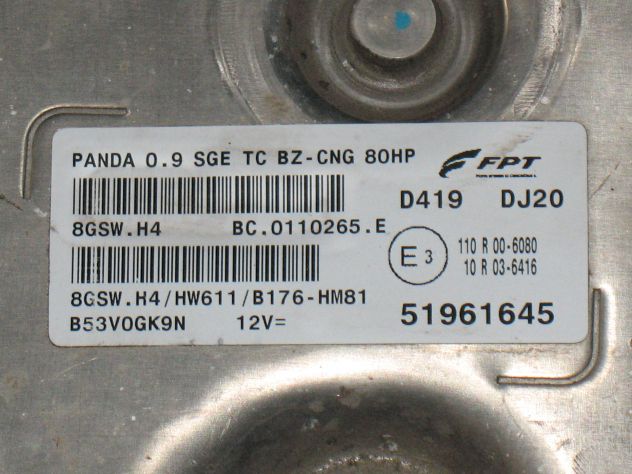 51961645 ECU CENTRALINA FIAT PANDA 0.9 80HP 51961645 8GSW.H4 HW611 B176-HM81 - Foto 2