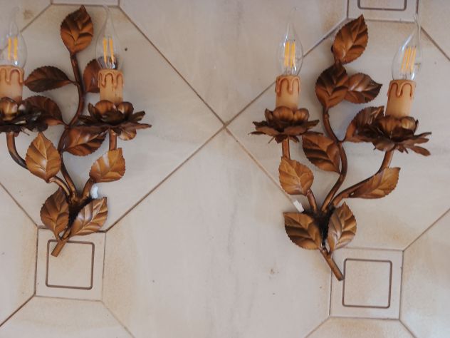 Coppia Applique da Parete 2 Luci Antiche Vintage con Lampadine - Foto 2