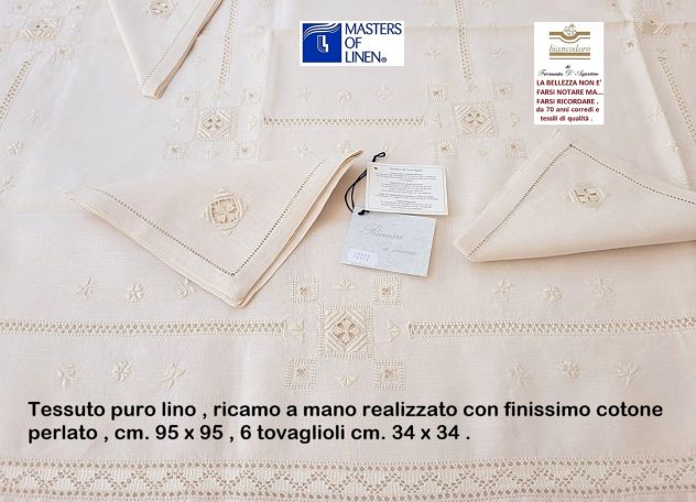 TOVAGLIE TOVAGLIETTE LINO RICAMO  A MANO 3 modelli - Foto 8