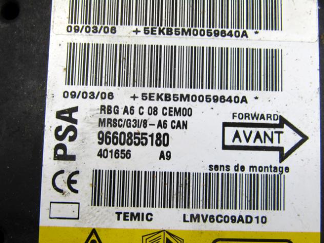 9660855180 KIT AIRBAG CITROEN C2 1.6 B 90KW 5M 3P (2006) RICAMBIO USATO CON PRETENSIONATORI CINTURE DI SICUREZZA, CENTRALINA AIRBAG. AIRBAG VOLANTE GU - Foto 3