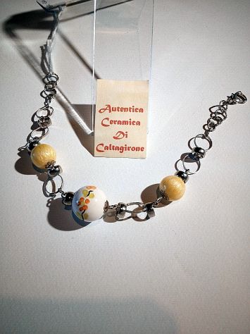 Bracciale ak547, Acciaio, Perle in Ceramica di Caltagirone