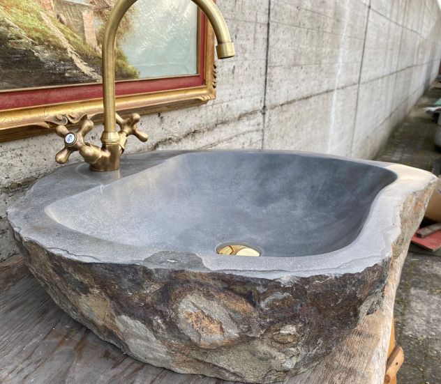 Grande lavabo lavandino bagno in pietra basalto - Foto 2