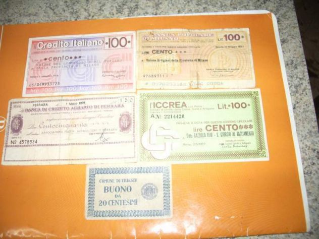 4 miniassegni-italia 1970+1 buono comune di trieste da 20 cent.