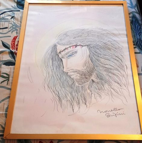 novella parigini disegno su cartoncino volto di cristo 54x74 raro