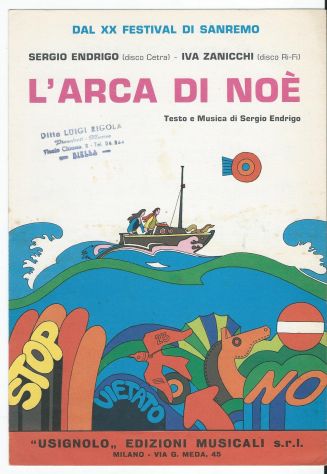 Spartito Sanremo 1970-S. ENDRIGO e IVA ZANICCHI : L'ARCA DI NOE'