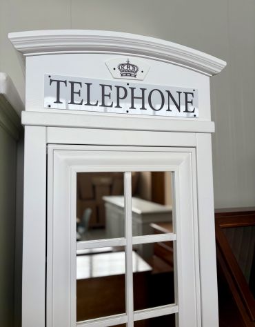 NUOVO ARMADIO CABINA TELEFONICA INGLESE DI VERO LEGNO, FINITURA BIANCO LACCATO - Foto 4