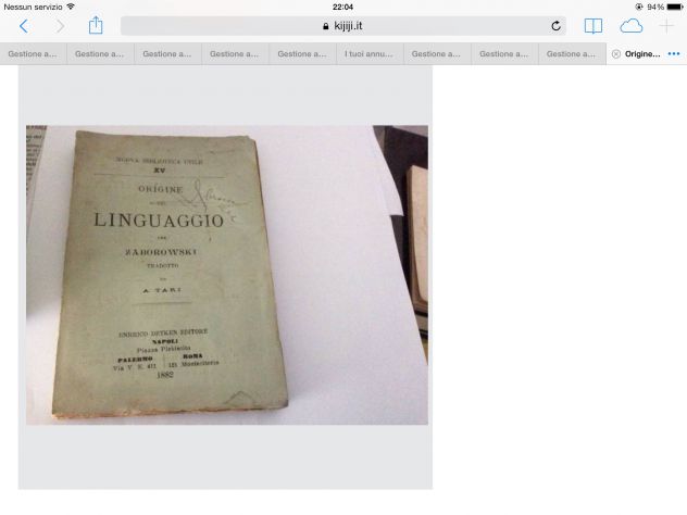 Origine del Linguaggio Zaborowski. Tradotto da A. Tari Detken,1882