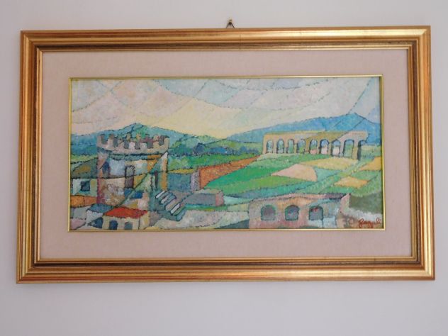 Quadro Olio su tela di Mario Cosimo Fanuli con acquedotto romano