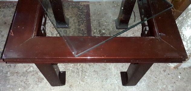 TAVOLINO mogano massiccio con piano in cristallo - Foto 4