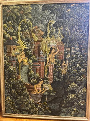 quadro arazzo originale indonesiano incorniciato su legno - Foto 8