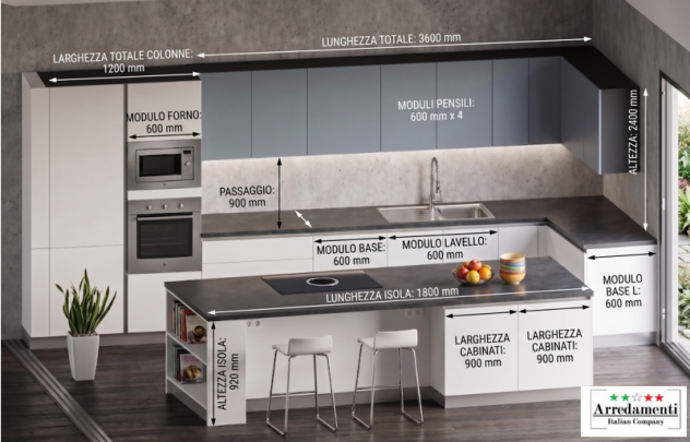 CUCINA AD ANGOLO CON PENISOLA CON AMPIA ISOLA CUCINE CON ELETTRODOMESTICI - Foto 3