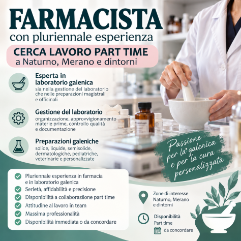 Farmacista PT per Merano o Naturno o dintorni
