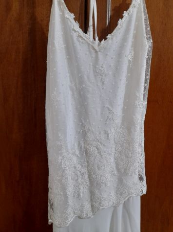 VESTAGLIA DA DONNA IN CHIFFON TRASPARENTE & SOTTOVESTE ABBINATA BIANCO PANNA S,M - Foto 8