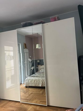 Armadio grande bianco, specchiera a figura intera, 3 ante scorrevoli, 290x260x55