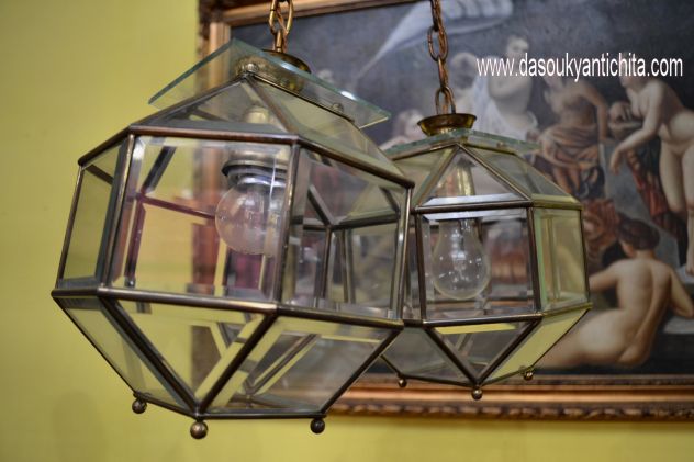 Coppia di lampadari ottagonali a lanterna anni 50 - Foto 2