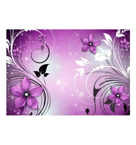 Fotomurale Adesivo Fiori Eleganti Su Sfondo Rosa Viola ARREDALACASA - Foto 2