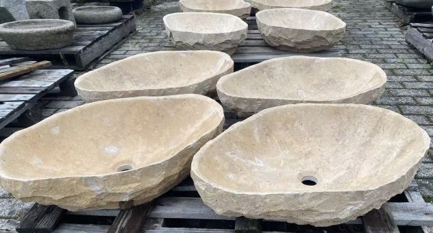 Lavabo lavandino da appoggio in pietra beige - Foto 7