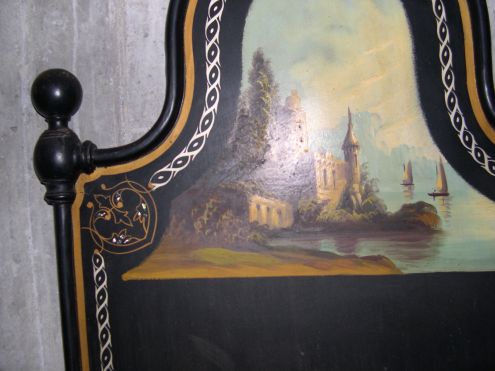 Letto antico in ferro dell '800 con dipinti e inserti in madreperla - Foto 3