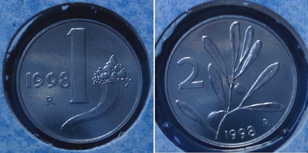 REPUBBLICA ITALIANA COPPIA 1 LIRA 2 LIRE 1998 FDC SIGILLATE DA SERIE ZECCA