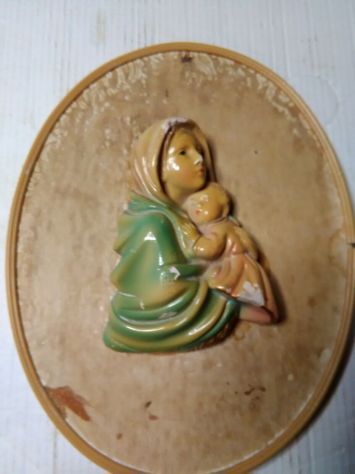 coppia quadretti vintage in legno anni 50 con statuine gesso - Foto 5