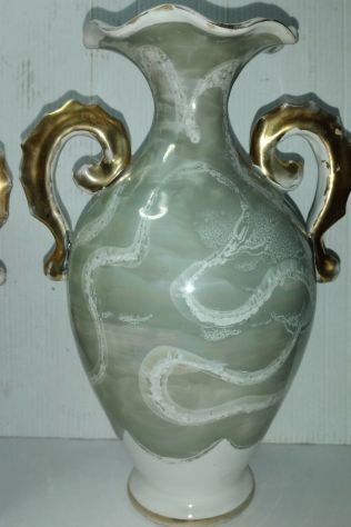 COPPIA DI VASI IN CERAMICA FILETTATI ORO ZECCHINO EPOCA ANNI 50/60 - Foto 3