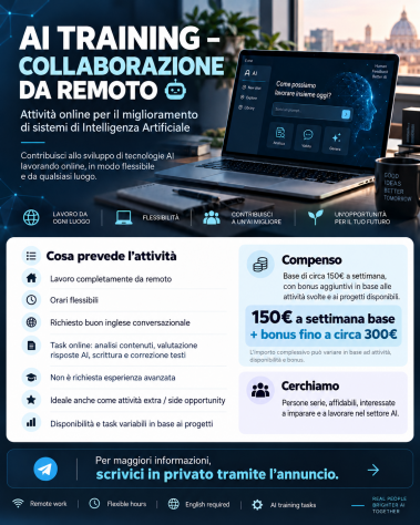 AI Training – Collaboratori da remoto | Inglese richiesto 🤖