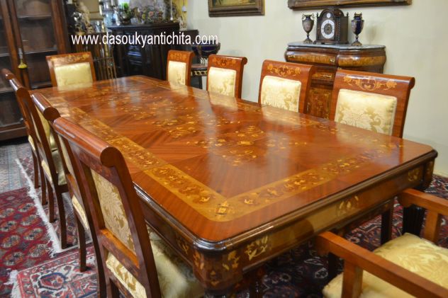 Tavolo da pranzo e da riunioni stile inglese intarsiato allungabile a 328 cm. - Foto 4