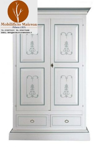 Mobili In Legno Classici Country Armadio 2 Ante Bianco Filetti Azzurro cod 601