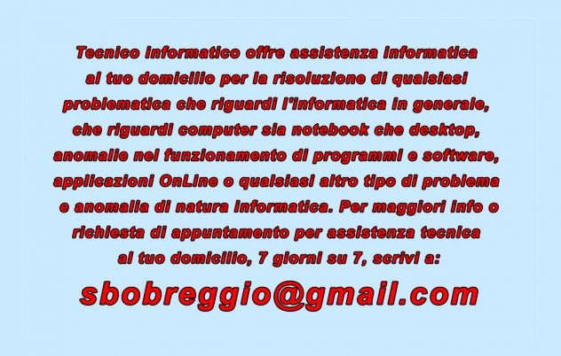 Tecnico informatico assistenza informatica a domicilio