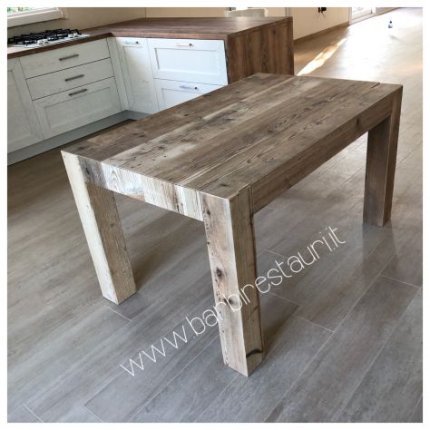 Tavola da cucina vintage abete vecchio allungabile - Foto 3