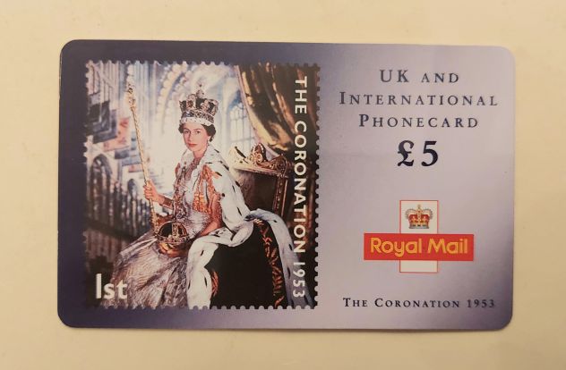 Carta telefonica UK International Phonecard £ 5 Royal Mail: The Coronation 1953