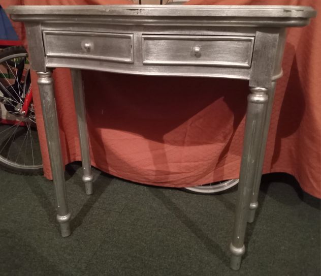 ELEGANTE CONSOLLE DI ANTIQUARIATO o VINTAGE SHABBY CHIC ARGENTATA A FOGLIA - Foto 3