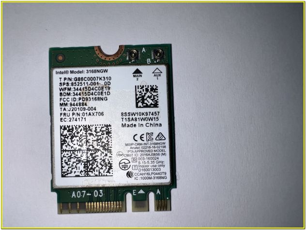 Scheda Wi?Fi Intel Dual Band AC 3168NGW M.2 NGFF