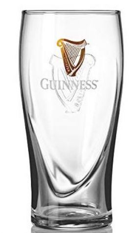 Bicchiere da pinta ufficiale Guinness con l'iconica arpa dorata in rilievo.