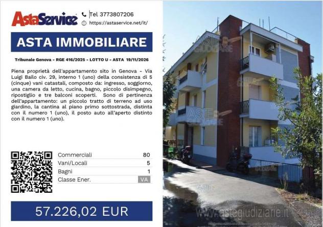 416/2025 U GE - Tribunale Genova - RGE 416/2025 - LOTTO U - ASTA 19/11/2026