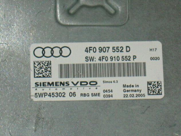 4F0907552D ECU AUDI A6 4F0907552D 4F0910552P 5WP4530406 SIMOS 6.3 - Foto 2