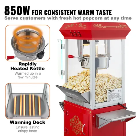 Macchina per Popcorn con Carrello 850 W Macchina Popcorn Elettrico Bollitore 0,2 - Foto 6