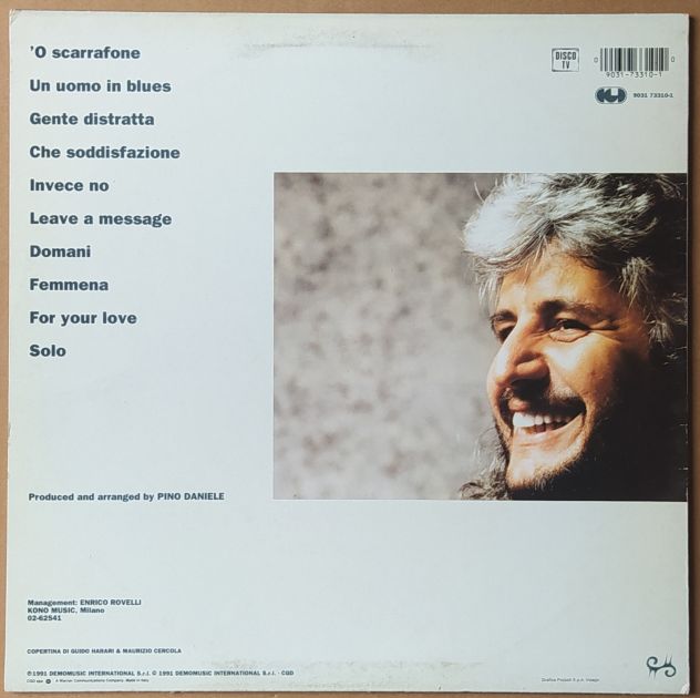 PINO DANIELE -Un Uomo in Blues- Ed. CGD Italy- LP 1991 - Foto 2
