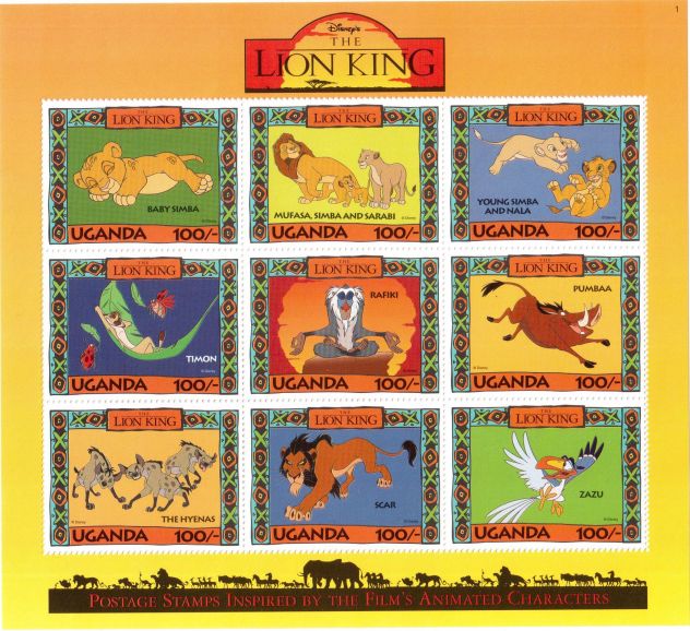 6 foglietti nuovi da collezione "Lion King" Uganda - Foto 4