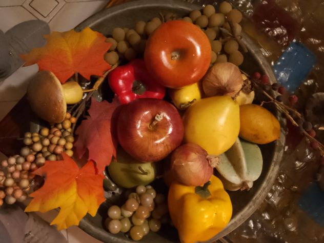 Vassoio Antico Con Composizione Frutta Artificiale - Foto 5