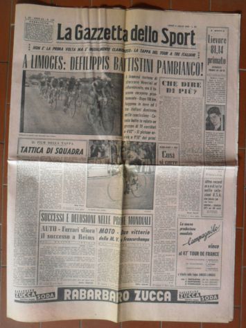LA GAZZETTA DELLO SPORT 4-7-60 DEFILIPPIS BATTISTINI PAMBIANCO -
