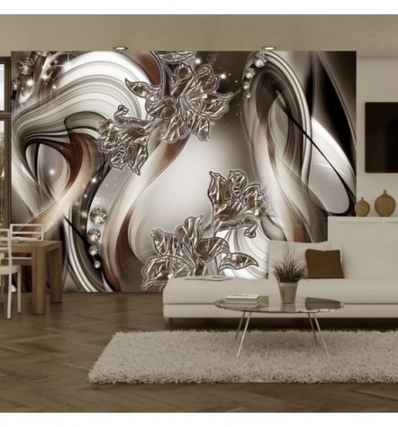 Fotomurale Adesivo Con Fantastici Fiori Grigi ARREDALACASA