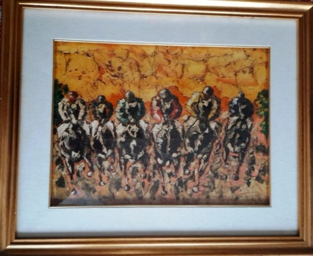 quadro spatolato corsa dei cavalli di Orsi 56x46